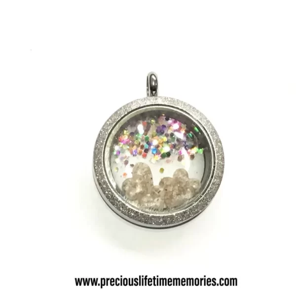 Memorial Floating Hearts Rainbow Falling Glitter Glass Locket