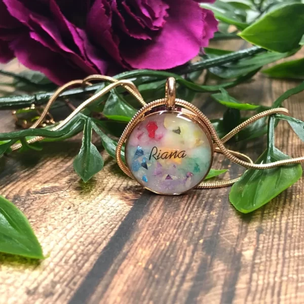 Rainbow Flakes Breastmilk Necklace Pendant (18mm)