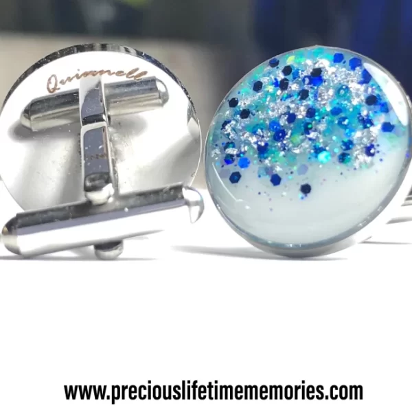 Breastmilk Blue Mix Silver Cufflink (18mm)