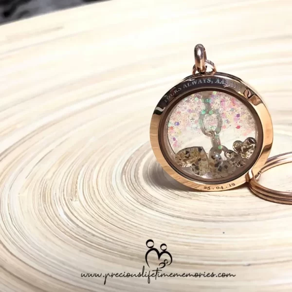 Floating Inclusion Hearts With Falling Glitter Glass Locket