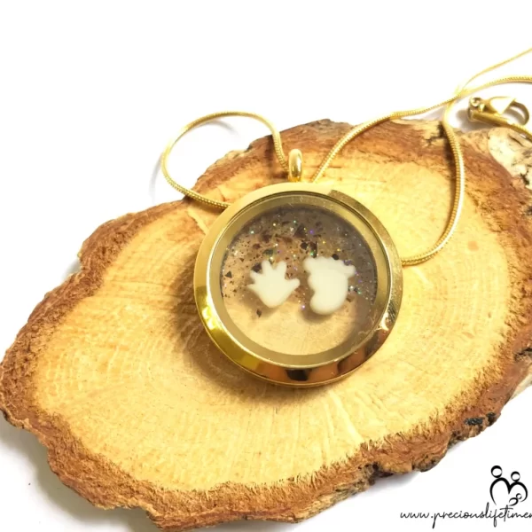 Falling Cord Dust With Breastmilk Mini Hand And Feet Glass Locket