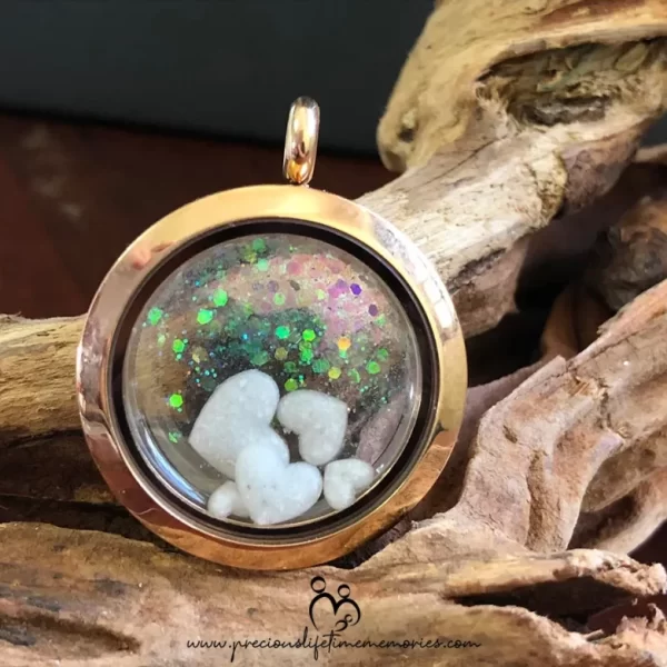 Memorial Floating Hearts Falling Glitter Glass Locket