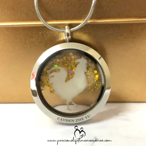 Breastmilk Chinese Zodiac Falling Glitter Glass Locket