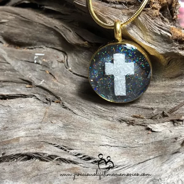 Cremation Rainbow Black Bold Cross Ashes Pendant (18mm)