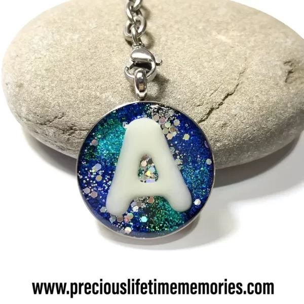 Galaxy Silver Blue Breastmilk Initial Necklace Pendant (25mm)