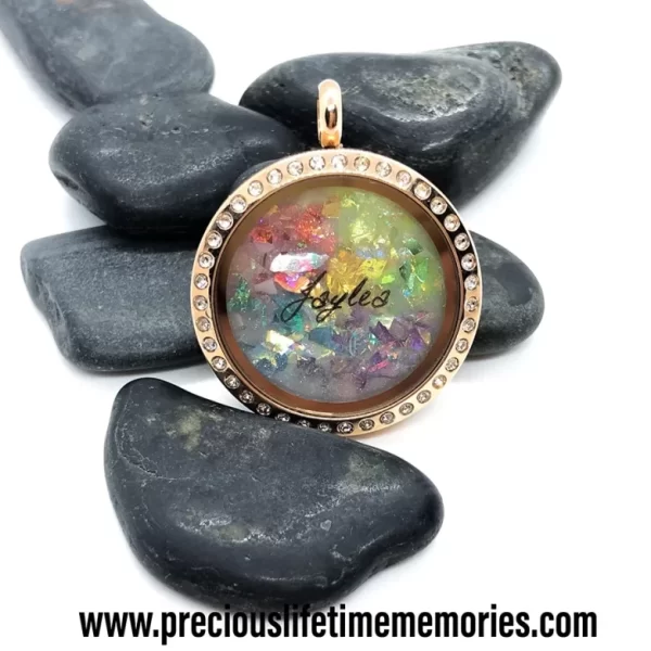 Breast Milk Rainbow Flakes With Hair Curl Glass Locket