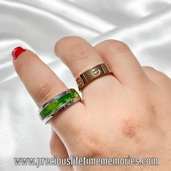 Breastmilk Inspired Green Jade Stainless Steel Ring