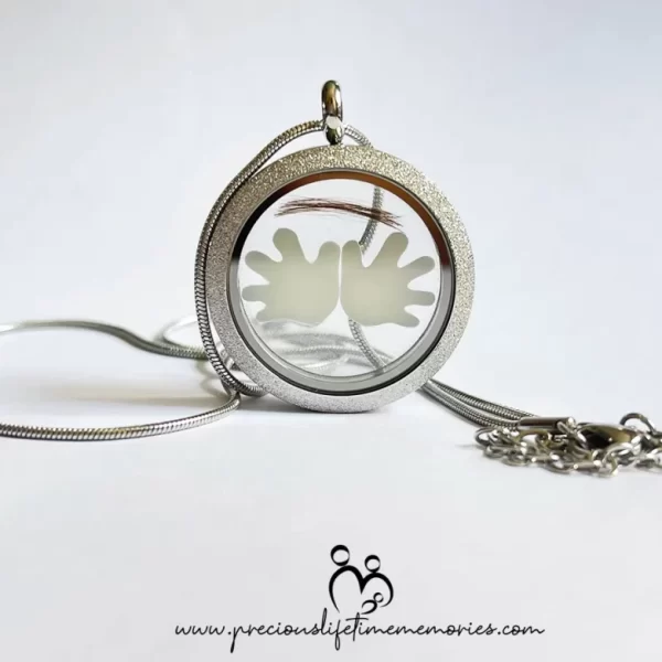 Breastmilk Big Hand With Haircurl Glass Locket