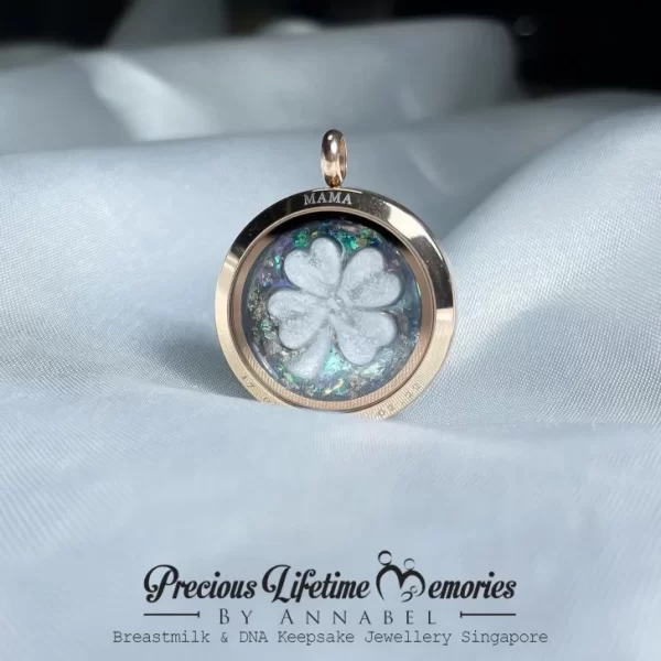 Cremation Ashes Galaxy Gold Clover Leaf Gems Glass Locket