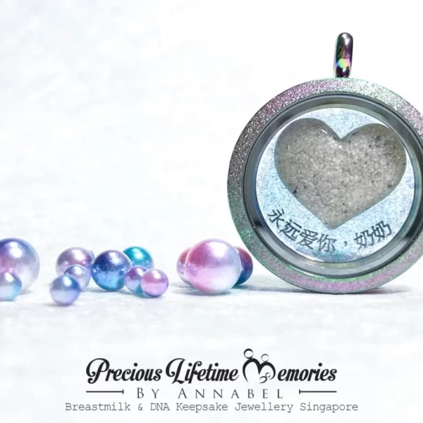 Cremation Ashes Big Heart With Glitter Glass Locket