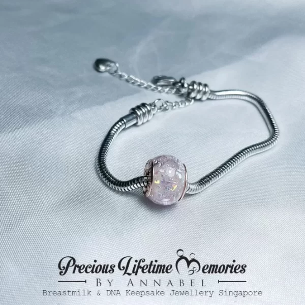 Cremation Ashes Silver Purplish Pinky European Bead Charm