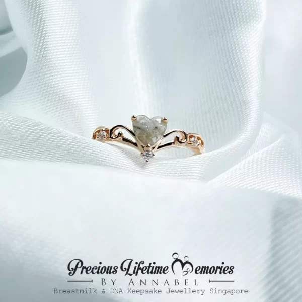 18K Gold Cremation Ashes Princess Heart Ring